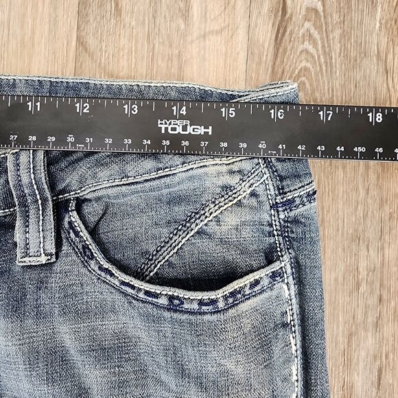 Atik Denim Women's Size 31 Blue Embroidered Pockets Boot Cut‎ Low Rise Jeans - Picture 8 of 11